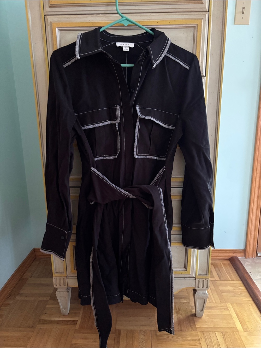 Topshop Black Utility Shirtdress with Contrast White Stitching